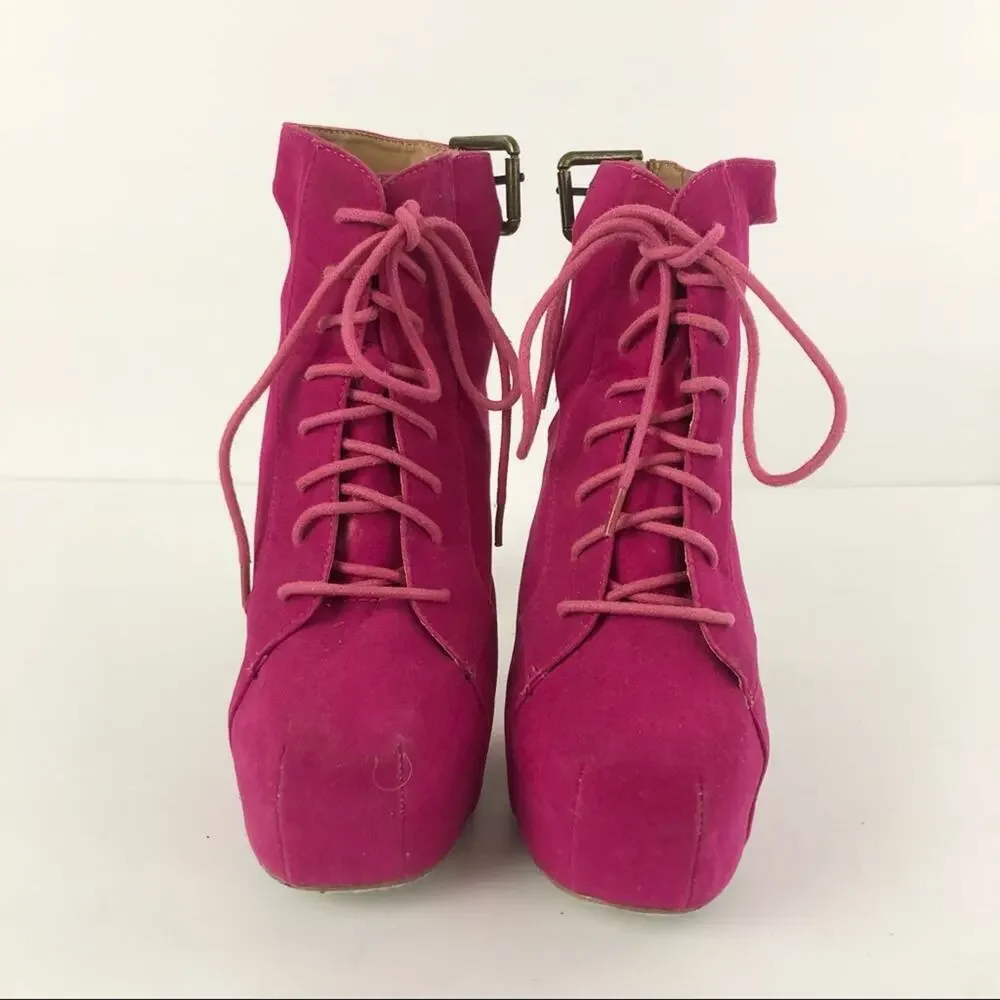 Vintage Shoe Republic LA Y2K Magenta Pink Velvety Platform Wooden Heels